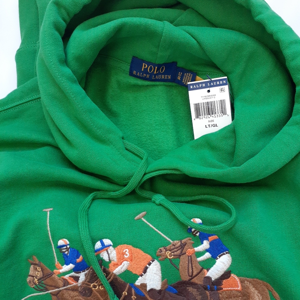 Polo Ralph Lauren Men's Big & Tall LT Equestrian Triple Pony Player Hoodie Green - Picture 10 of 10